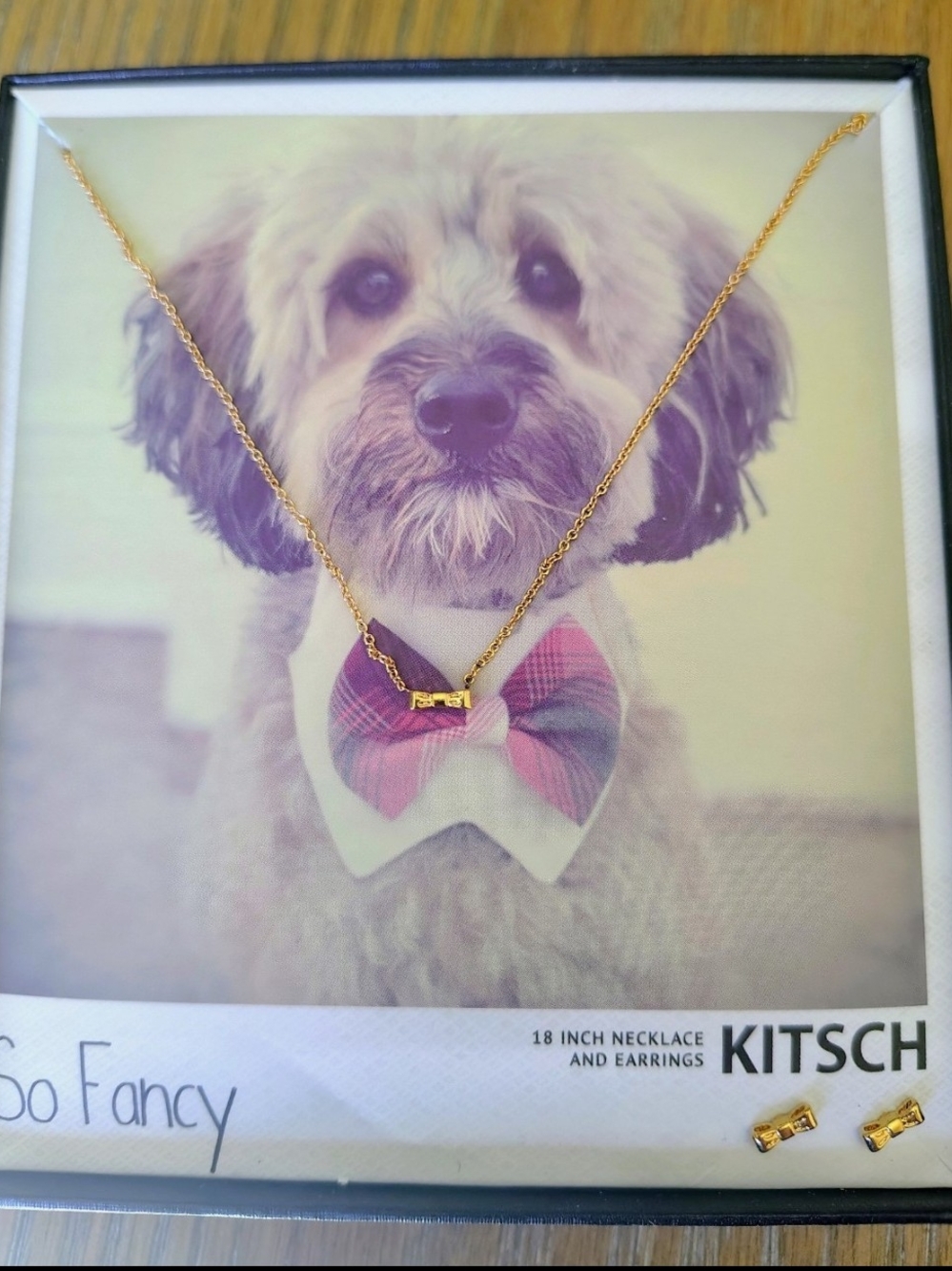 Kitsch So Fancy 18" Gold Bow Necklace and Earrings Set - Brand New